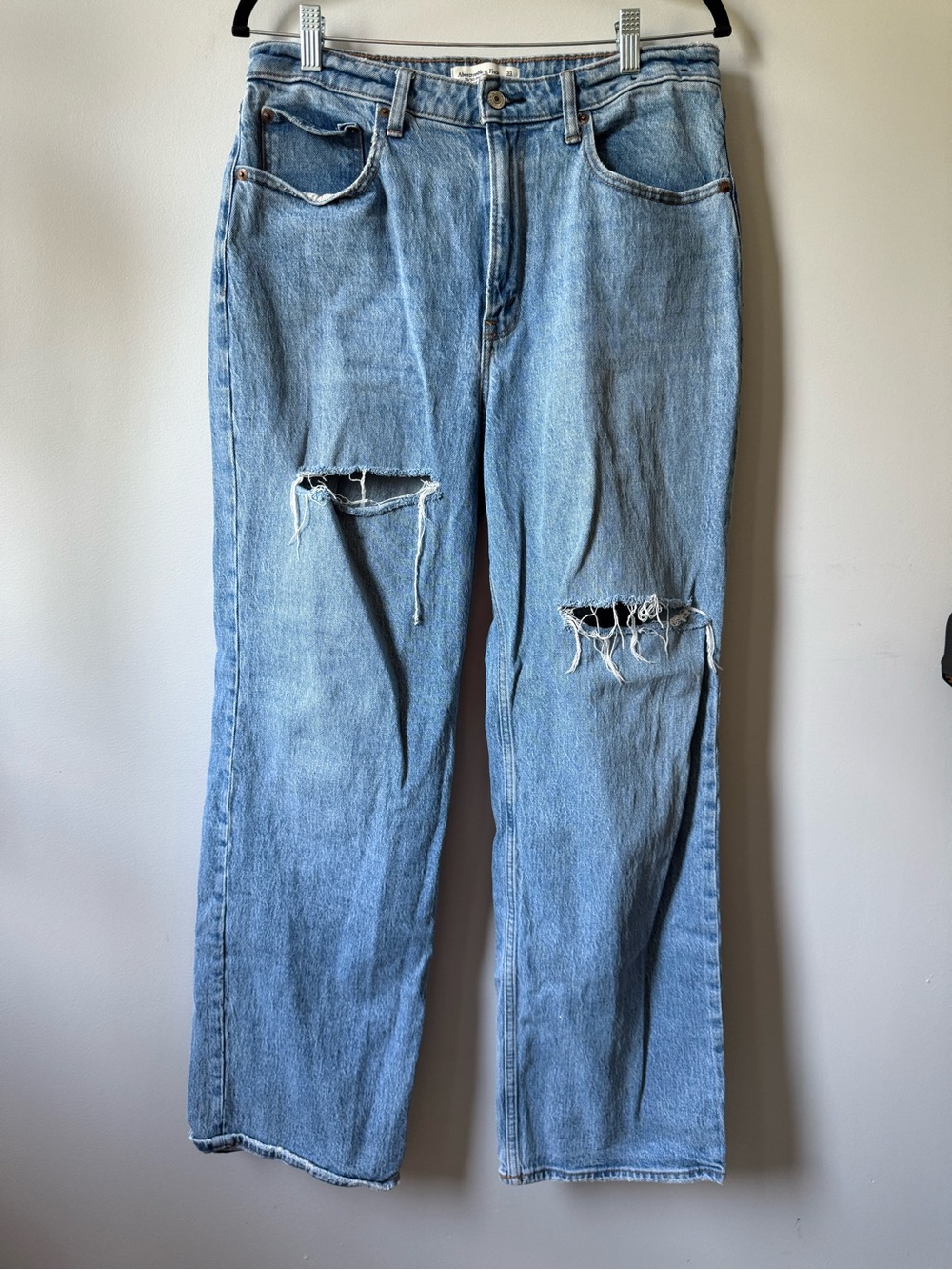 Abercrombie & Fitch Light Blue High-Rise Distressed Jeans